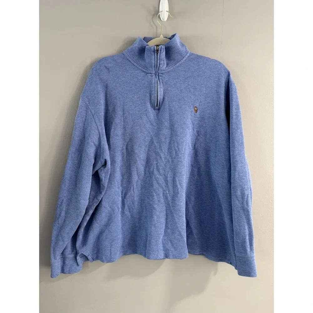 POLO Ralph Lauren Estate Rib 1/4 Zip Pullover Mens L Blue Pony Sweater